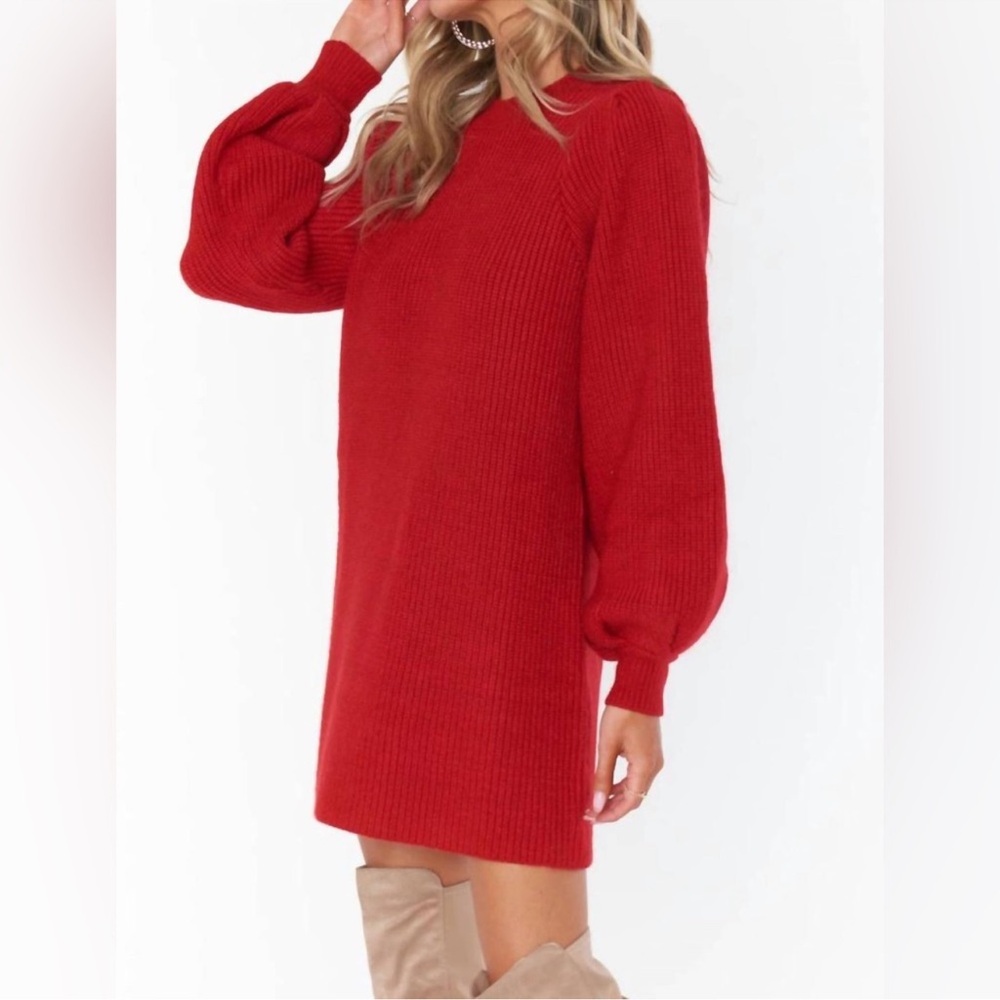 SHOW ME YOUR MUMU Dixon Sweater Dress in Red Knit N211 XS Valentine Coquette - Picture 3 of 7